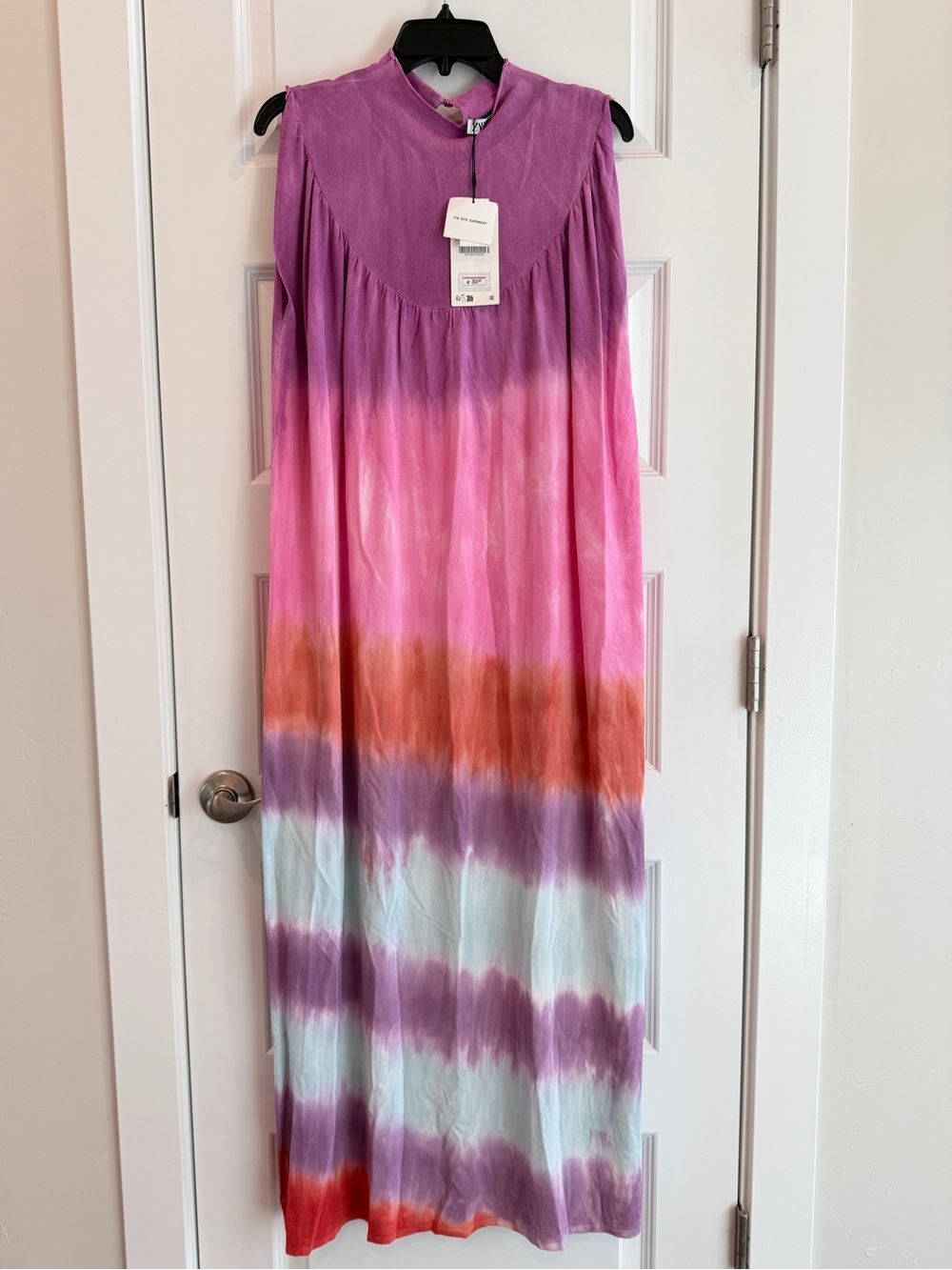 NWT Zara Women’s Pink Purple Tie Dye Maxi Dress Sleeveless Flowy Summer Sz M